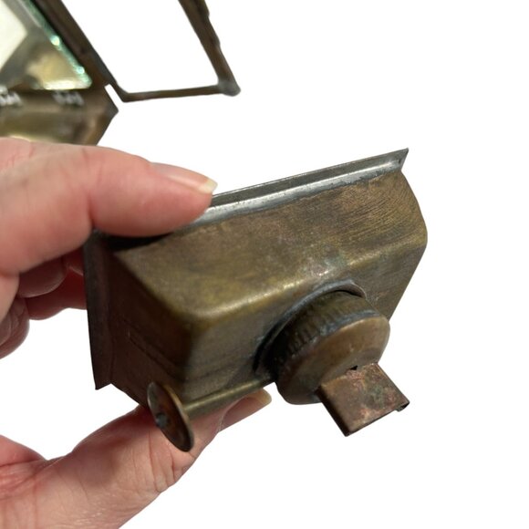Vintage Brass Glass Panel Lamp Lantern Mirror 6" Tall Handle Primitive NO Wick - Picture 11 of 12